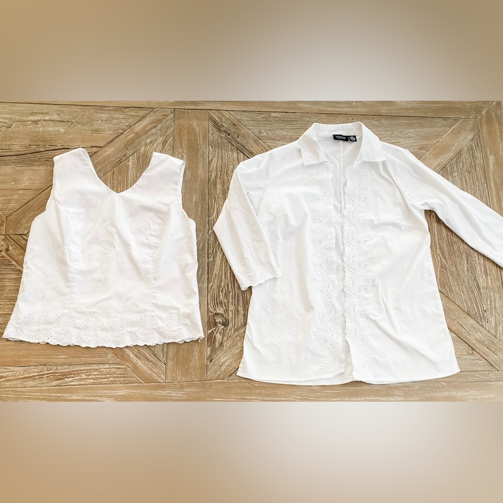 Eyelet Jacket Set: White Eyelet Cotton Blend Shell + Jacket  10/12 Le Parisien